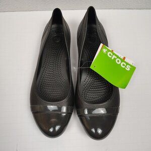 CROCS Cap Toe Ballet Flats Womens 10 Black Slip On Standard Fit